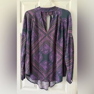 Free People Purple and Gray Patterned Blouse
